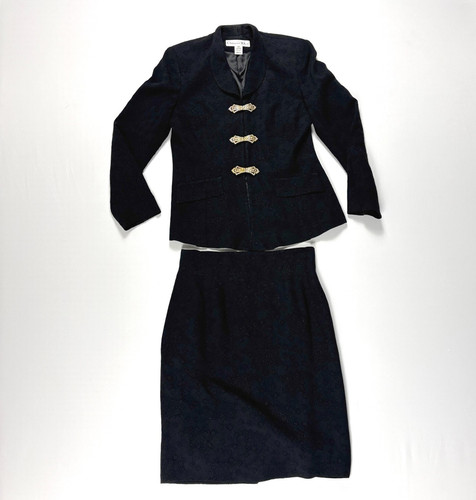 Set giacca gonna tuta Christian Dior vintage nera taglia 10P chiusura strass floreale