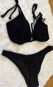 Victorias Secret Badeanzüge schwarz Bikini SET dreieckiger BH L-D oben und unten M - Bild 1 von 10