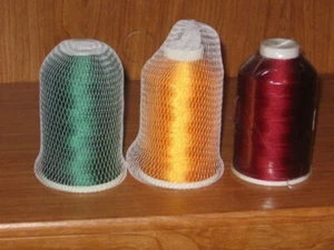 3 Rayon Thread Embroidery Machine Spool Cones #40 (Green, Gold and Ruby Red) - Picture 1 of 4