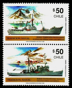 CHILE, NAVY TRADITIONS, ANTARCTIC SHIPS, YEAR 1990, MNH - Picture 1 of 1