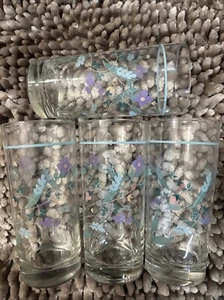 Vintage 4 Pfaltzgraff April Becher Gläser 14oz. 6 1/4" x 3" lila Blumen - Bild 1 von 6