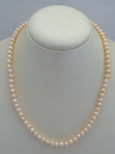 FAS Single Strand Pale Peach Colored Pearl Necklace With Sterling Silver Clasp - Picture 1 of 9