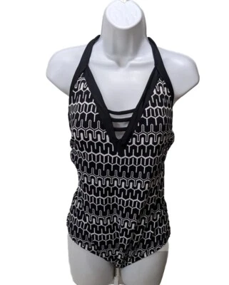 NWT Merona One Piece Swimsuit Womens L Black Printed 1 Pc Swimwear - Image 1 of 4