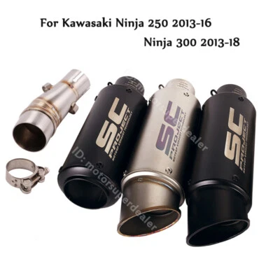 Deslizamiento para Kawasaki Ninja 300 250 Z250 Puntas de silenciador de escape Sistema de tubo de enlace medio Foto 1 de 4