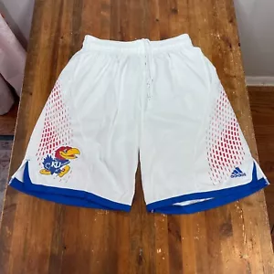 Kansas Jayhawks Shorts Mens Large White Blue Adidas Casual Basketball - Picture 1 of 14