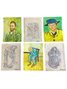 Vincent Van Gogh LOT OF 6 Drawing on old paper (Handmade) signed mixed media. - Picture 1 of 2