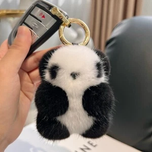 8 cm Real Visón Piel Panda Oso Llavero Bolso Dije Coche Teléfono Bolsa Cartera Colgante Regalo - Imagen 1 de 7