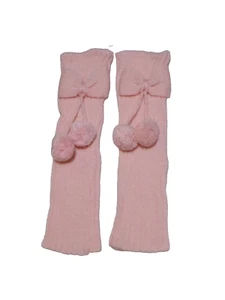 Scaldamuscoli con fiocco rosa pompon per bambina maglia a costine NUOVO - Foto 1 di 3
