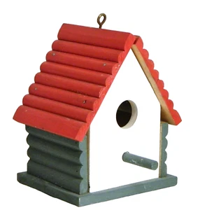 Wood Bird House Red Roof White Green - Picture 1 of 6