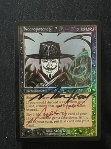 MTG NECROPOTENCE FOIL - Altered Double Signed  - MAGIC Deckmaster. Exc++. UNIQUE - Foto 1 di 2