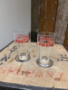 Vintage Coca-Cola Embossed Drinking Glasses Original Retro Glassware X2 - Picture 1 of 17