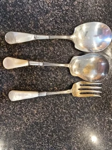 Vintage Serviergabel & Löffel Perlmuttgriff und Sterling Silber Akzent - Bild 1 von 11