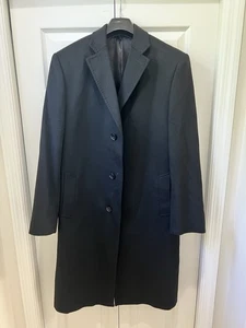 Vintage Hart Shaffner & Marx Overcoat 40R Black 100% Cashmere Singlebreast - Picture 1 of 7