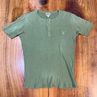 Diesel футболка мужская короткий рукав L темно-синий шерсти ворота вязаный хлопок Henley S3-25 - Изображение 1 из 4