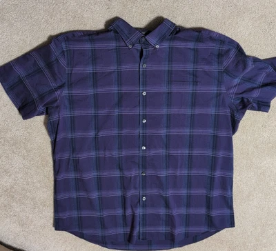 Mens Van Heusen Flex Short Sleeve Button Down Shirt Purple plaid SZ XL 17-17 1/2 - Image 1 of 4