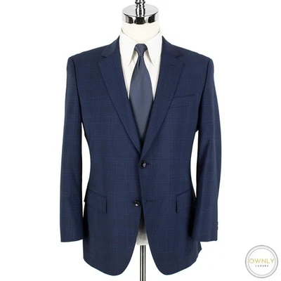 NWOT CURRENT Hugo Boss Blue Wool Polyester Plaid Dual Vents 2Btn Jacket 40R - Image 1 of 4