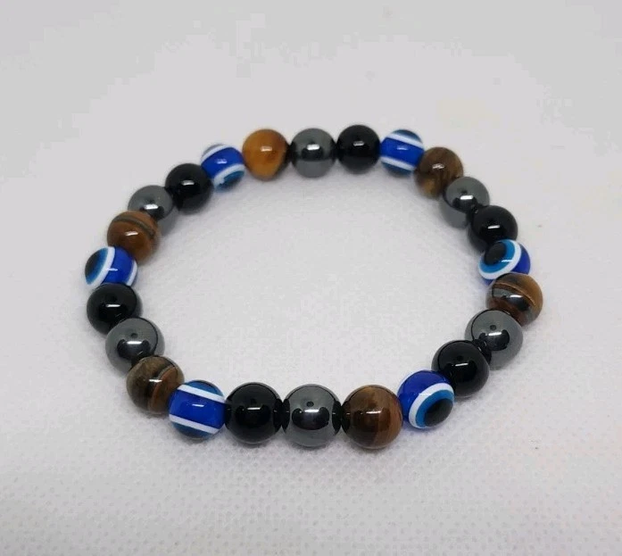 Pulsera Hombre Mal de Ojo Piedra Natural Protección Cuentas Buena Suerte Amuleto Pulsera Foto 1 de 1
