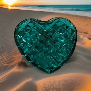 HTF-Waterford Crystal Emerald Green Heart Hand Cooler/Paperweight Wedding Heir 3 - Picture 1 of 17