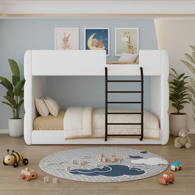 Modern White Faux Leather Single Bunk Bed – Stylish • Space-Saving • Durable - Image 1 of 4