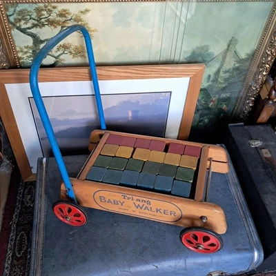 Vintage Tri-Ang Baby Walker with full set of original wooden blocks - Image 1 of 4
