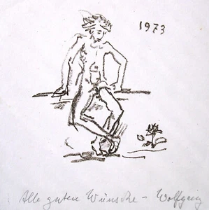 Wolfgang von Websky 1895-1992 Wangen / Lithographie Neujahrsgrüße für 1973 - Picture 1 of 13
