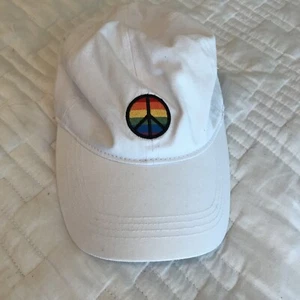 Peace LGBTQ PRIDE Rainbow Embroidered Baseball Hat Cap Adult White NEW - Picture 1 of 5