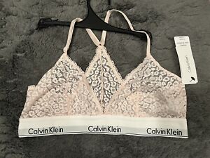 Calvin Klein CK Black Bra Lace Unlined Triangle Bralette Bras Pink Large