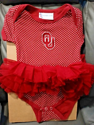 Oklahoma Univ.  Two Feet Ahead Baby Polka Dot One Piece W Tutu Maroon 12 Months - Image 1 of 3