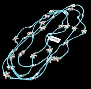 Brighton Seascape Necklace- silver color starfish beads- turquoise thread chain - Picture 1 of 3
