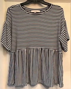 LOFT Small Petite Black White Striped Bell Short Sleeve Women’s Peasant Top NWT - Picture 1 of 9