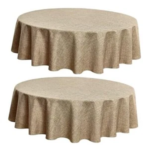 Faux Linen Round Tablecloths 60 Inch in Diameter - 2 60" Round | 2 Pack Khaki - Picture 1 of 8