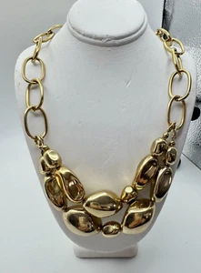 Dana Buchman Signed Gold-tone Nugget Beads Double Statement Necklace Signed - Picture 1 of 7
