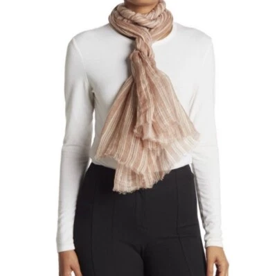 $2,200 Brunello Cucinelli 亚麻流苏围巾披肩米色豪华 99"x59" 全新带标签 — 第 1/2 张图片