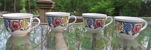 Set of 4 Vintage Nikko Tableware Stoneware Floral Tea Cups Japan. - Picture 1 of 5