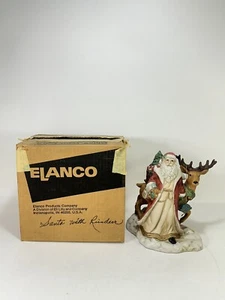 Vintage Elanco 9in Santa with Reindeer Musical Figurine ~ Ceramic in Box - Picture 1 of 8