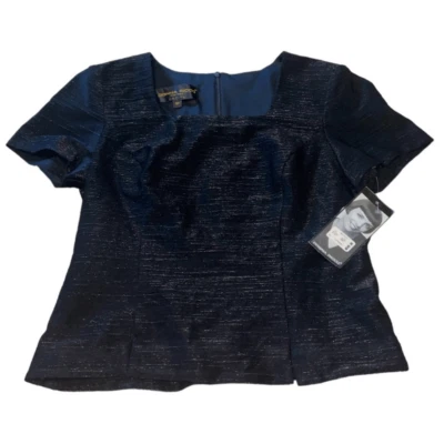 Donna Ricco 纽约复古全新带标签金属珠光女式衬衫黑色 6P 小号 — 第 1/4 张图片