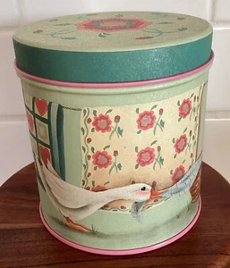 Vintage Quilt Patch Goose Country Canister Tin Pastel Kitsch Cottagecore 80s 90s - Picture 1 of 10