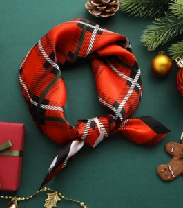 NEW Real Silk Scarf Ladies Silk Square series of Elk red plaid Pattern - Picture 1 of 4