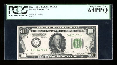 DBR 1928-A $100 DGS FRN Chicago Fr. 2151-Gdgs PCGS 64 PPQ Serial G01254754A - Image 1 of 2