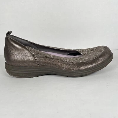 Zapatos planos de ballet Aravon Quinn para mujer talla 9,5 B de cuero de peltre sin cordones cómodos Foto 1 de 4