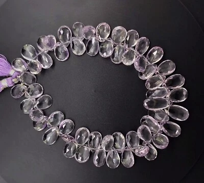 Gema Natural Rosa Amatista 10x8 a 14x7mm Tamaño Facetado Pera Briolette 9.5" Hilo Foto 1 de 4