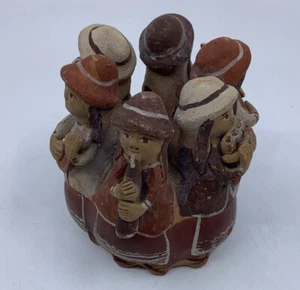 Vintage Peruvian folk art clay pottery Candle Holder Women’s Musician - Picture 1 of 6