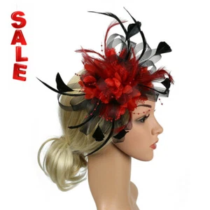 Women Fascinator Hat Feather Flower Headband Wedding Party Headwear Hair Clip - Picture 1 of 63