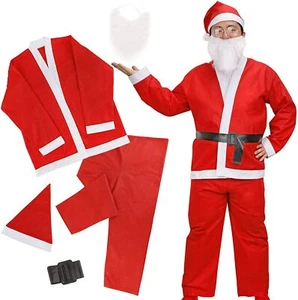 Fancy Dress Budget Outfit Christmas Santa Suit Adult Claus Father Costume Hat - Picture 1 of 3