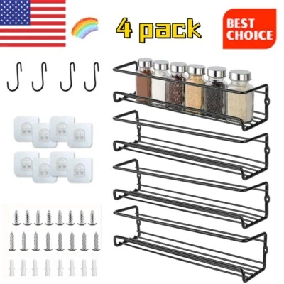 Paquete de 4 organizadores de especias de cocina estante de almacenamiento gabinete soporte para tarros montaje en pared Foto 1 de 4