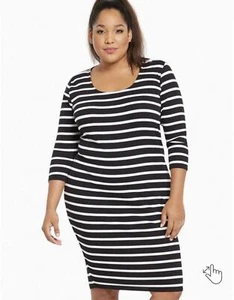 Women’s plus Torrid black and white striped ribbed bodycon midi dress casual - Picture 1 of 7