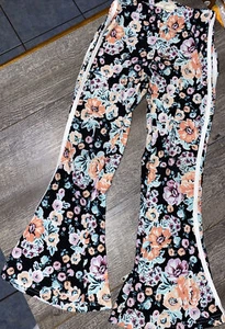 Girls sz 14 no comment pink orange green black bell bottom leggings guc  - Picture 1 of 7