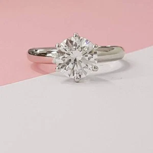 2 Ct Diamond Solitaire Lab Created F/VS1 Real 14k White Gold Engagement Ring - Picture 1 of 8