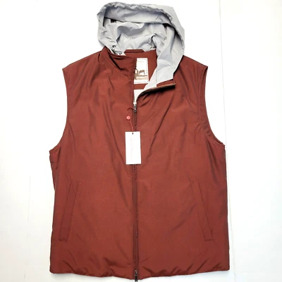New $1095 LUCIANO BARBERA Full Zip WOOL Nylon Hooded Vest Men MEDIUM M EU 50 Red - Image 1 of 4