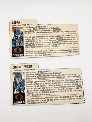 Lote de tarjetas Cobra Oficial Soldado G.I. Figura de acción Hasbro Joe 1982 1983 vintage Foto 1 de 2